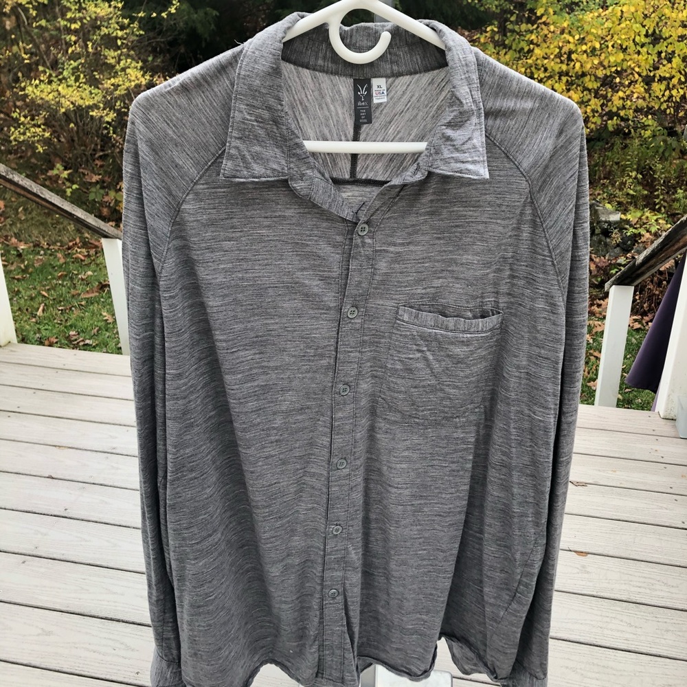 Ibex heathered gray LS wool button up shirt-SZ XL